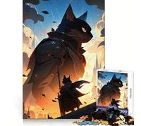 Caballeros Felinos︰ Rompecabezas de Guerreros Felinos de Fantasía para Adolescentes 1000 Piezas Pensamiento Lógico Alivio del Estrés Divertido Cierre Sin Fijación (38x52cm)