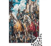 Caballeros Medievales Riding Rompecabezas Castillo de fantasía Scene Art Rompecabezas Juego De Habilidad para Toda La Familia 70x50cm/1000pcs