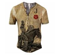 Caballeros Templarios Caballeros Templarios Camiseta de Manga Corta Retro Camisas Henley Impresas en 3D Crusader Warrior Distressed Tops