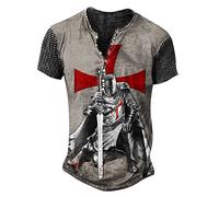 Caballeros Templarios Caballeros Templarios Camiseta de Manga Corta Retro Camisas Henley Impresas en 3D Crusader Warrior Distressed Tops