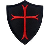 Caballeros Templarios Escudo cruzado Militar BordadoTermoadhesivo. Parches para todo tipo de prendas y artículos textiles, fácil de planchar y colocar, fabricado en España. (1, Velcro, 7.5x5cm)