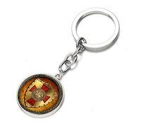 Caballeros Templarios Llavero Cruz Escudo Hecho a Mano Cuadro Cristal Cabujón Aleación Llavero Coche Llavero Masónico Regalo Hombres Joyería, blanco, L