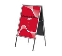 Caballete Aluminio Interior Osby Doble Cara Basic con Marco Click, Plegable, Ligero y Resistente, para Cartelería, Señalización y Promociones con Protector Antideslumbrante (Plata, 700x1000mm)