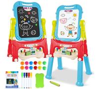 Caballete artístico para niños, pizarra magnética de doble cara y pizarra con accesorios de pintura, caballete giratorio, regalo para niños y niñas