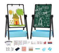 Caballete de hierro de doble cara con clip de papel, tablero de dibujo plegable, altura ajustable, caballete de pie giratorio de 360°, pizarra blanca con letras y números para niños y niñas pequeños