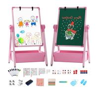 Caballete de hierro de doble cara con clip de papel, tablero de dibujo plegable, altura ajustable, caballete de pie giratorio de 360°, pizarra blanca con letras y números para niños y niñas pequeños