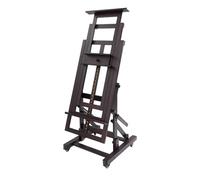 Caballete de madera ajustable en altura 140 - 300 cm, caballete de pintura móvil con ruedas y freno, doble soporte de lienzo, para taller, estudio y hogar (color nogal)