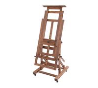 Caballete de madera ajustable en altura de 140 a 300 cm, caballete de pintura móvil con ruedas y freno, doble soporte de lienzo, para taller, estudio y hogar (color retro)