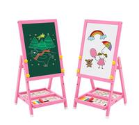 Caballete de Madera para Niños, Art Easel Pizarra Blanca de Doble Cara y Pizarra de Tiza Mini Rosa Caballete Infantil con Números y Otros Accesorios para Niños y Pequeños