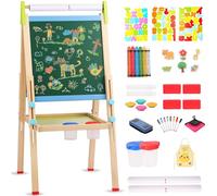 Caballete de Madera para niños con Rollo de Papel,Pizarra Magnética Ajustable de Doble Cara,Pizarra Blanca y Pizarra Seca,Caballete de Arte para niños de 3 a 12 Años,Niños y Niñas,Pintura y Dibujo