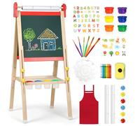 Caballete infantil 3 en 1 para pintar con pizarra magnética y blanca, rollo de papel, caballete plegable ajustable para niños con suministros de arte, regalo rojo