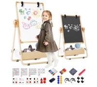 Caballete infantil de doble cara para niños con pizarra y pizarra blanca, 360 grados giratorios de altura ajustable, con accesorios para niños y niñas a partir de 3 años (El Champ)