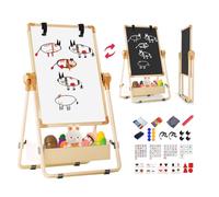 Caballete infantil de doble cara para niños con pizarra y pizarra blanca, 360 grados giratorios de altura ajustable, con accesorios para niños y niñas a partir de 3 años (El Champ)