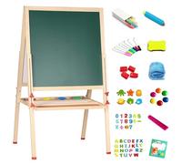 Caballete Infantil de Madera Ajustable en Altura Blanco con Tiza, Imanes, Pizarra Doble Cara, Juguetes Educativos Creativos para Niños de 3+ Años, 57 * 55 * 148CM