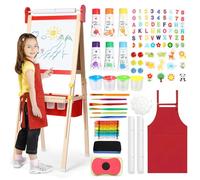 Caballete para niños 3-1, pizarra magnética y pizarra blanca, pintura de papel, gran almacenamiento con bolsa de lona, juegos de pintura con pinturas de dedos, tizas, pinceles, imanes de letras de