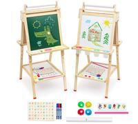 Caballete para Niños 3 en 1, Caballete Pinturas con Rollo Papel, Altura Ajustable Doble Cara Pizarra blanca y Pizarras con Números y Otros Accesorios para 2 3 4 5 6 años