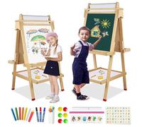 Caballete para Niños 3 en 1 con Rollo Papel, Doble Cara Pizarra blanca y Pizarras Caballete Pintura Infantil Caballete de Arte Altura Ajustable 95-115CM Pizarra de madera con Número y Otros Accesorios