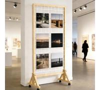 Caballete Pintura de Suelo Expositor de Paneles de Rejilla Plegables Independientes, Soporte de Madera para Carteles para Exposiciones de Pintura/Trabajos Artísticos(4 pcs)