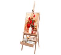 Caballete plegable de madera grande, caballete francés con caja de pintura, caballete de estudio grande para lienzos de hasta 90 cm de altura, caballete con marco en H para artistas, niños
