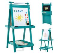 Caballete plegable para niños, altura ajustable, 55 x 66 x 106/116/126 cm, seguridad reforzada, almacenamiento práctico en MDF verde 20_0019134