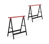 Relaxdays Caballetes de Trabajo 74 x 78 x 40 cm Set de 2, Plegables, 100 kg, Borriquetas de Taller, Pintor, Negro y Rojo
