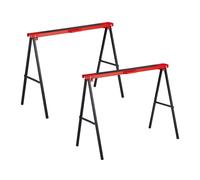 Relaxdays Caballetes de Trabajo Plegables, Set de 2, 100 kg, 78 x 100 x 49 cm, Borriquetas de Taller, Acero, Rojo/Negro