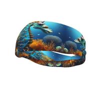 Caballito de mar azul Moda Deportiva Diadema Absorbente del Sudor Elástico Transpirable Unisex para Correr Fitness Yoga y Otros Deportes