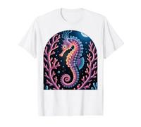 Caballito de mar bioluminiscente psicodélico Vida acuática Camiseta gráfica económica, Hombre, Blanco, XL