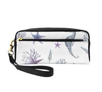 Caballito De Mar Coral Estrella De Mar Sea Verano, Bolsa de Maquillaje Bolsa de cosméticos Bolsa de Aseo de Viaje portátil Estuche de Cuero para Mujeres y niñas