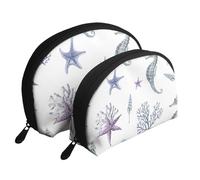 Caballito De Mar Coral Estrella De Mar Sea Verano, Bolsa de Maquillaje de Concha, Monedero pequeño para Mujer, Bolsa de artículos de tocador, Bolsa de cosméticos, 2 Piezas