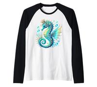 Caballito de mar Mujeres Hombres Colorido Caballito de Mar Submarino Arrecife Peces Camiseta Manga Raglan
