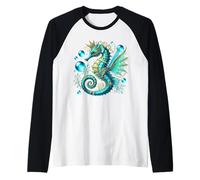 Caballito de mar Mujeres Hombres Colorido Caballito de Mar Submarino Arrecife Peces Camiseta Manga Raglan