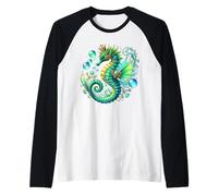 Caballito de mar Mujeres Hombres Colorido Caballito de Mar Submarino Arrecife Peces Camiseta Manga Raglan