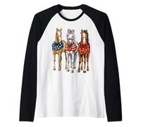 Caballo 4 de Julio Gráfico Divertido American USA Horse Girl Camiseta Manga Raglan