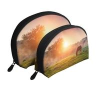 Caballo al Atardecer, Bolsa de Maquillaje de Concha, Monedero pequeño para Mujer, Bolsa de artículos de tocador, Bolsa de cosméticos, 2 Piezas