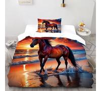 Caballo al Atardecer Funda Edredon 2 Piezas 3D Impresa Animal Theme Wildlife con Cremallera Y Funda De Almohada Single(135x200cm) 100% Microfibra Juego De Cama para