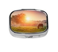 Caballo al atardecer, pastillero Meta con 2 compartimentos, organizador portátil