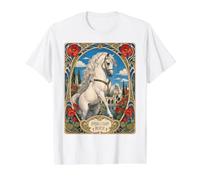 Caballo Andaluz Diseño Ecuestre Art Nouveau Camiseta gráfica económica, Hombre, Blanco, L