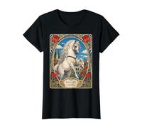 Caballo Andaluz Diseño Ecuestre Art Nouveau Camiseta gráfica económica, Mujer, Negro, L