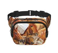 Caballo Animal de Acuarela Impreso,Riñonera Cuadrada de Doble Capa, Bolso de Viaje, Bolso Informal para el Pecho.