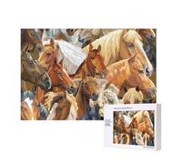 Caballo Animal de Acuarela Impreso,Rompecabezas de Madera de 300 Piezas, Juego Familiar, Rompecabezas para Adultos, Adolescentes, decoración del hogar