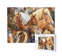 Caballo Animal de Acuarela Impreso,Rompecabezas de Madera de 500 Piezas, Juego Familiar, Rompecabezas para Adultos, Adolescentes, decoración del hogar