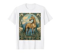 Caballo Art Nouveau Magestic Akhal-Teke Camiseta gráfica económica, Hombre, Blanco, L