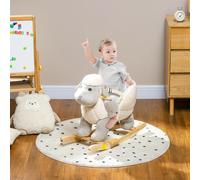 AIYAPLAY Caballo balancín para niños en Forma de Oveja, Caballo balancín de Madera y Felpa con cinturón de Seguridad, Pedales y Sonidos, 18-36 Meses, 68x35x55 cm, Gris