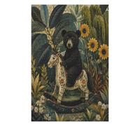 Caballo balancín de Oso Negro Puzzle 1000 Piezas de Madera, Reto Familiar