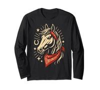 Caballo Bandana roja Herradura Estrellas Campo Vaquero Retro Manga Larga