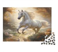 Caballo Blanco al Galope, 100% cartón Reciclado, Unicornio Blanco en Bosque Dorado, Rompecabezas de 1000 Piezas, para Adultos y niños, desafiante para la Mente, 52 x 38 cm / 1000 Piezas.