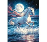Caballo Blanco bajo la Luna Puzzle 500 Piezas Estera Portátil Antideslizante Animal Salvaje Mascota Rompecabezas Familiar para Hombres Y Mujeres Aliviar Estrés Decoración Hogar 500 PCS