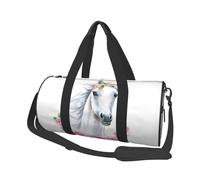 Caballo Blanco con Flores Rosas, Bolsa de Viaje de Gran Capacidad, Bolso Redondo, Bolsa de Viaje Deportiva, Bolsa de Mano, Bolsa de Fitness