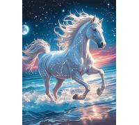 Caballo Blanco con un Cuerno de Unicornio Rompecabezas 500 Piezas Cartón para Adultos Mascota de Vida Silvestre Estimulación Cognitiva Mejora Coordinación Ojo-Mano Actividad Compartir Familia 500 PCS
